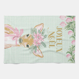 Paño De Cocina Preppy Pink Deer & Green Gingham Joyeux Noël
