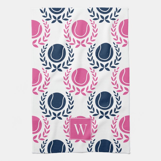Paño De Cocina Preppy Tennis Laurel Wreath - Navy & Hot Pink (Vertical)