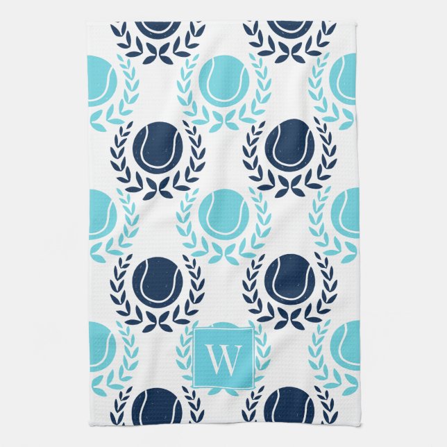 Paño De Cocina Preppy Tennis Laurel Wreath - Navy & Turquoise (Vertical)