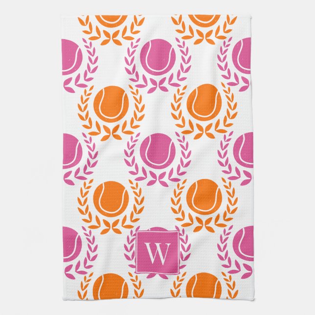 Paño De Cocina Preppy Tennis Laurel Wreath - Orange & Hot Pink (Vertical)