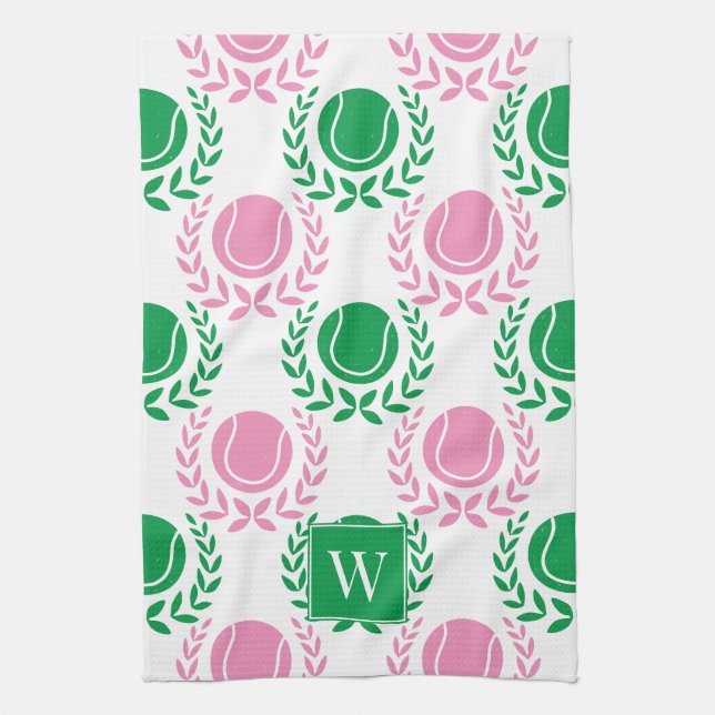 Paño De Cocina Preppy Tennis Laurel Wreath - Pink & Green (Vertical)
