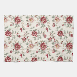 Paño De Cocina Pretty Chic Red Cream Floral Wedding