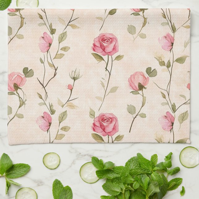 Paño De Cocina Pretty Pink Cream Roses Floral (Doblado)