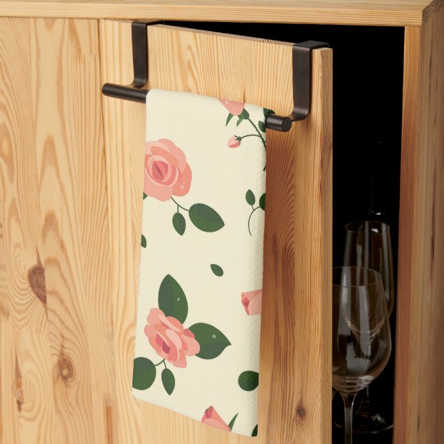 Paño De Cocina Pretty Pink Roses Pastel Pink Pattern (Pliegue de tercios)