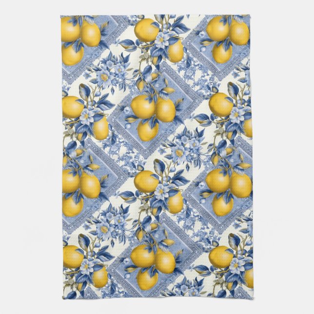 Paño De Cocina Pretty Talavera Tile All-Over Print Lemons (Vertical)