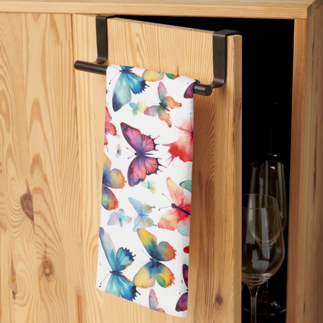 Paño De Cocina Pretty Watercolor Butterfly Rainbow Pattern (Pliegue de tercios)