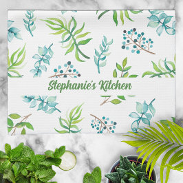 Paño De Cocina Pretty Watercolor Floral Garden Personalized