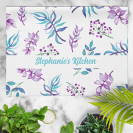 Paño De Cocina Pretty Watercolor Floral Garden Personalized