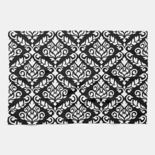 Paño De Cocina Prima Damask Big Ptn White sobre negro