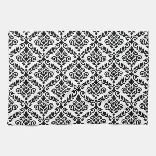 Paño De Cocina Prima Damask Pattern Black on White