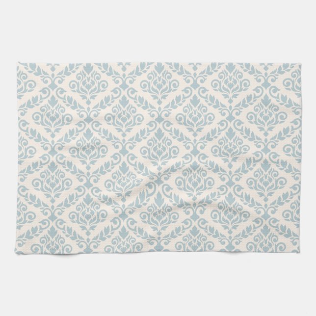 Paño De Cocina Prima Damask Pattern Blue en crema (Horizontal)