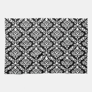 Paño De Cocina Prima Damask Pattern White en negro