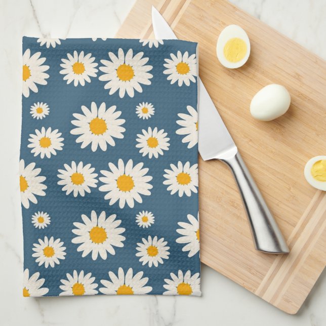 Paño De Cocina Primavera Botánica Floral Azul de la Marina (Doblado Cuarto)