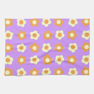 Paño De Cocina Primavera Botánica Floral Tropical Naranja Púrpura