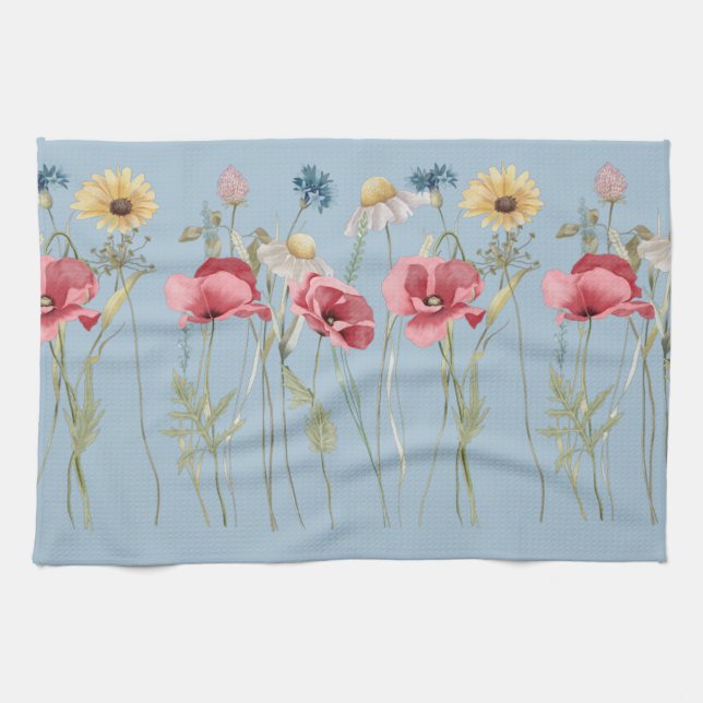 Paño De Cocina Primavera verano flores pradera azul (Horizontal)