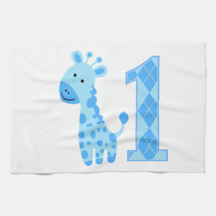 Paño De Cocina Primer cumpleaños de la jirafa azul