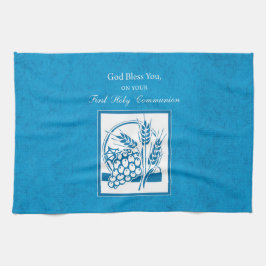 Paño De Cocina Primera Comunión, Trigo, Uvas Azul
