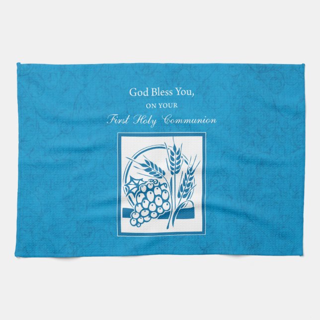 Paño De Cocina Primera Comunión, Trigo, Uvas Azul (Horizontal)