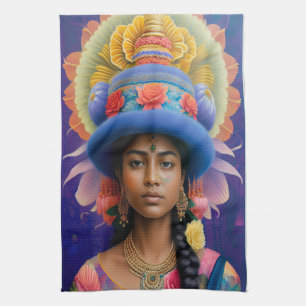 Paño De Cocina Princesa asiática con gran gorra azul
