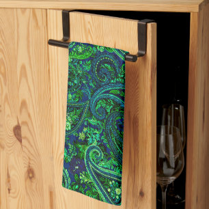 Paño De Cocina Profusión de Paisley Floral Vibrante Azul Verde