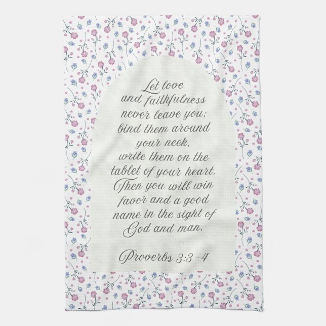 Paño De Cocina Proverbs 3:3–4 Floral Scripture  (Vertical)