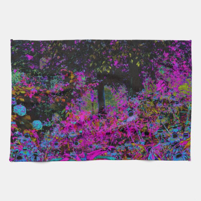 Paño De Cocina Psicodelia Rosa Caliente y Amanecer del Jardín Neg (Horizontal)