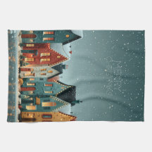 Pueblo invernal nevado y caprichoso Feliz Navidad