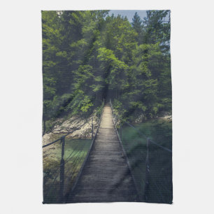 Paño De Cocina Puente colgante simple río Idrijca, Eslovenia