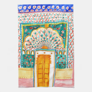 Paño De Cocina Puerta de pavo real Rajasthan Acuarela India