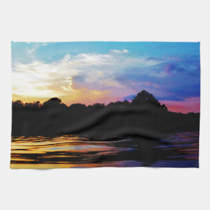 Paño De Cocina Puesta de sol arcoiris en el lago montañoso