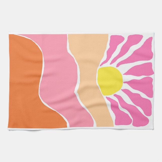 Paño De Cocina Puesta de sol boho rosa pálido y naranja  (Horizontal)