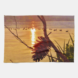 Paño De Cocina Puesta de sol en el lago Pinecone