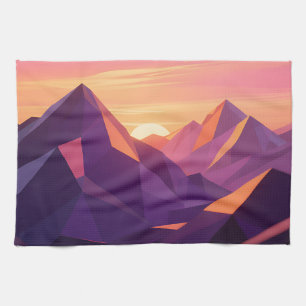 Paño De Cocina Puesta de sol geométrica de montaña Low Poly