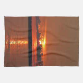 Paño De Cocina Puesta del sol del bermellón del lago