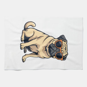 Paño De Cocina Pug de moda con gafas de sol divertido vector de p