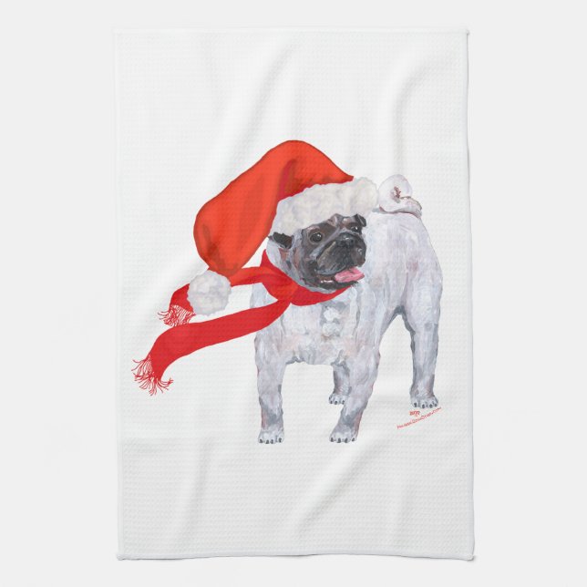 Paño De Cocina Pug de Navidad (Vertical)