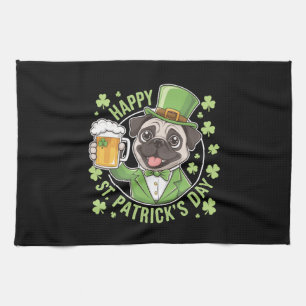 Paño De Cocina Pug divertido del día de San Patricio con taza de