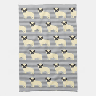 Paño De Cocina Pug Gris Rayado