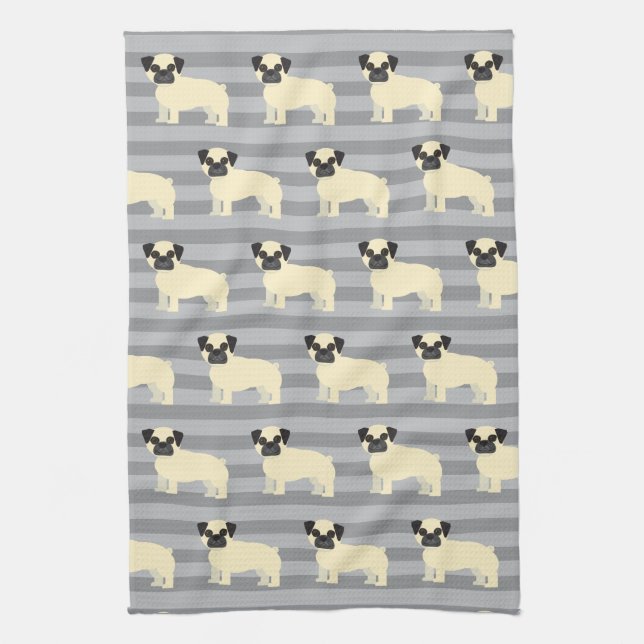 Paño De Cocina Pug Gris Rayado (Vertical)