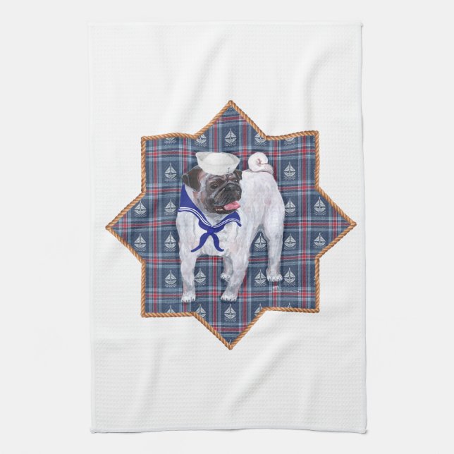 Paño De Cocina Pug Marinero (Vertical)