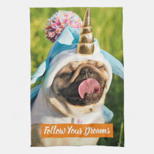 Paño De Cocina Pug unicornio