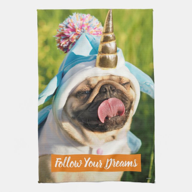 Paño De Cocina Pug unicornio (Vertical)