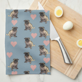 Paño De Cocina Pugs y corazones
