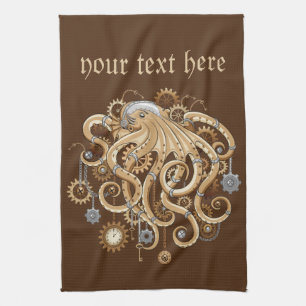 Paño De Cocina Pulpo Steampunk Retro Fantasía Mecánica