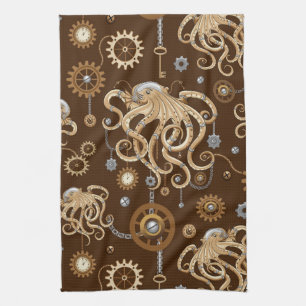 Paño De Cocina Pulpo Steampunk Retro Fantasía Mecánica