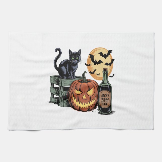 Paño De Cocina Pumpkin Cat Beer Halloween (Horizontal)