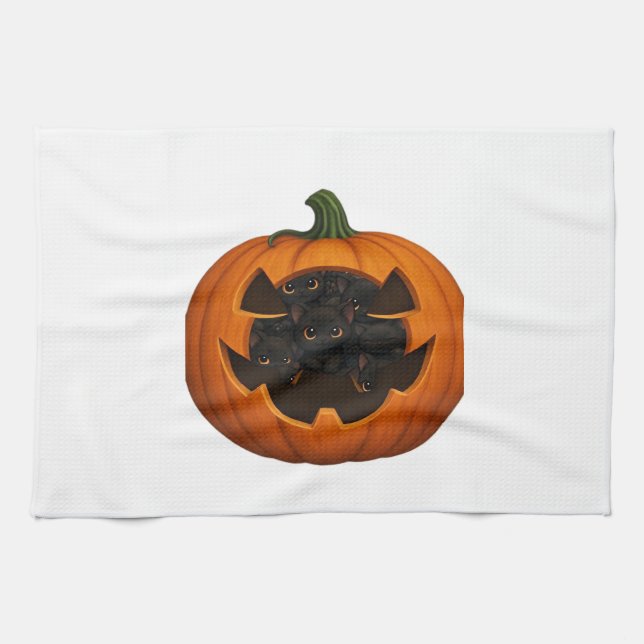 Paño De Cocina Pumpkin Full of Kittens - Cute Black Cat Halloween (Horizontal)