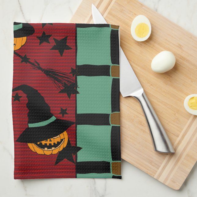 Paño De Cocina Pumpkin Jack-o’-Lanterns in Flight Tea Towel (Doblado Cuarto)