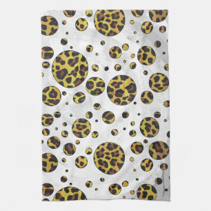 Paño De Cocina Punto de polka amarillo y marrón leopardo