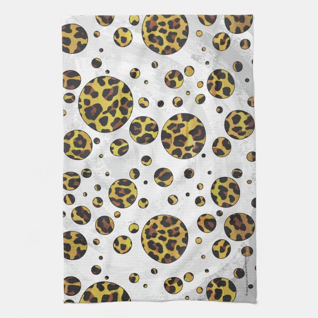Paño De Cocina Punto de polka amarillo y marrón leopardo (Vertical)